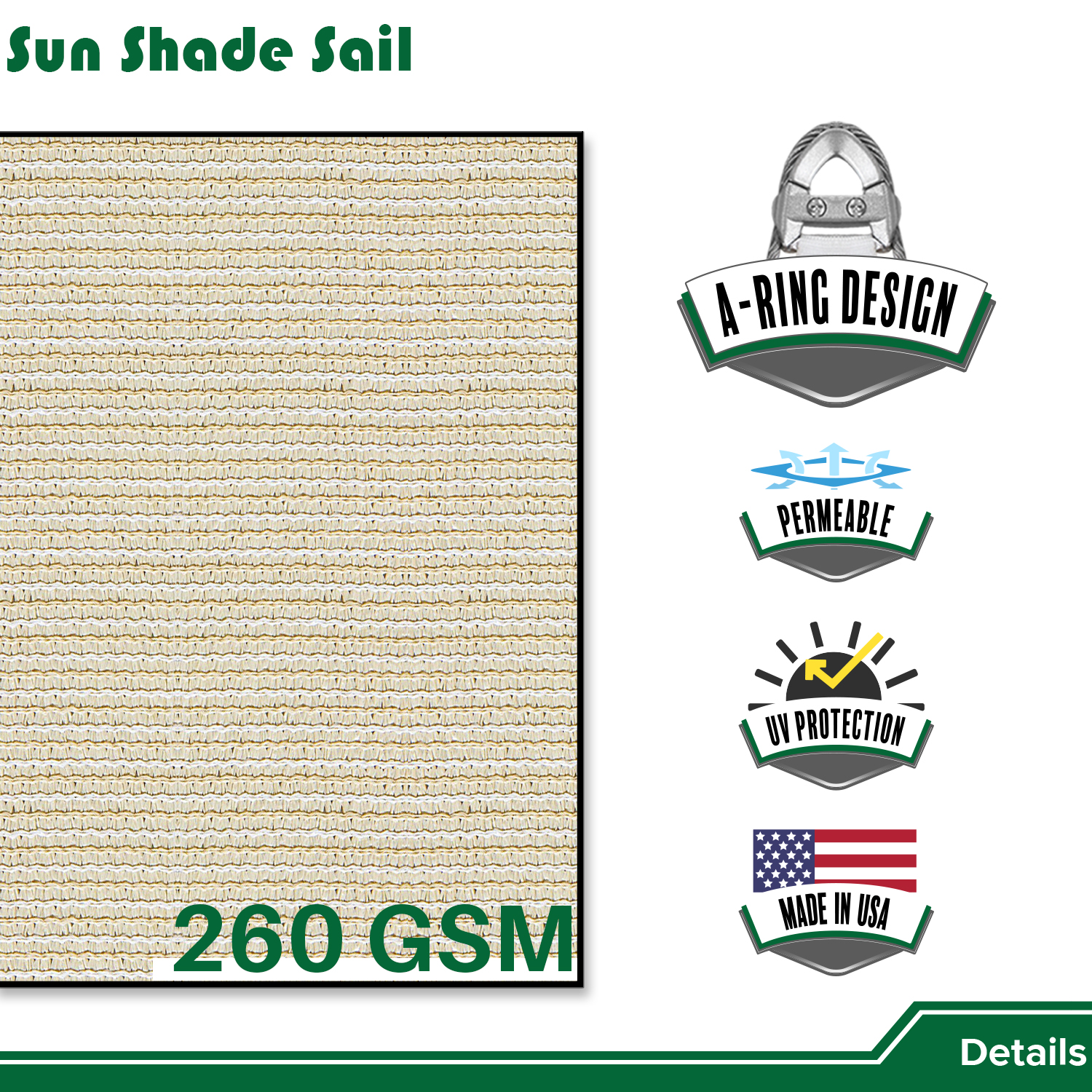 20'x20'x20' Sonnenschutz Segel mit Kabel UV Block Hinterhof Garten Pool Abdeckung Outdoor - Bild 46 von 50