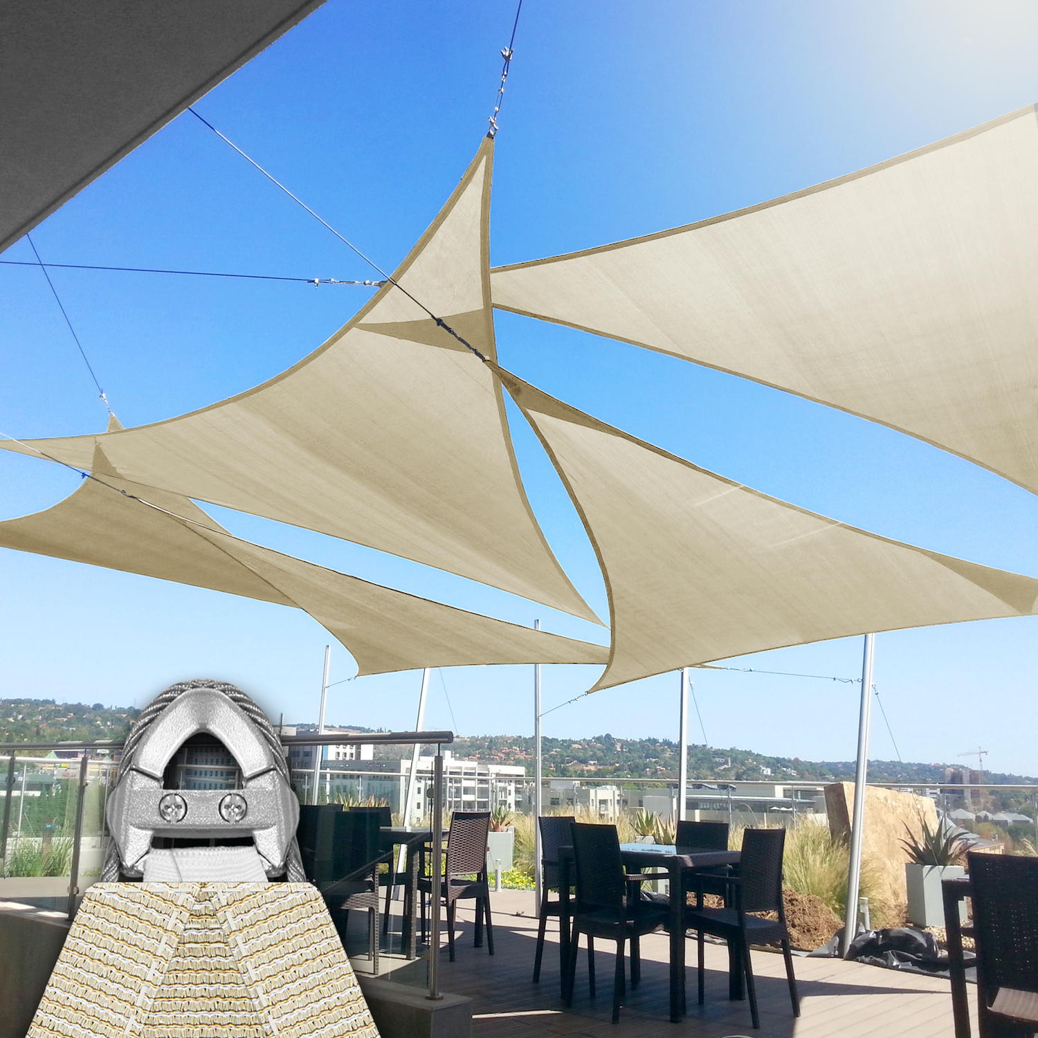 20'x20'x20' Sonnenschutz Segel mit Kabel UV Block Hinterhof Garten Pool Abdeckung Outdoor - Bild 44 von 50