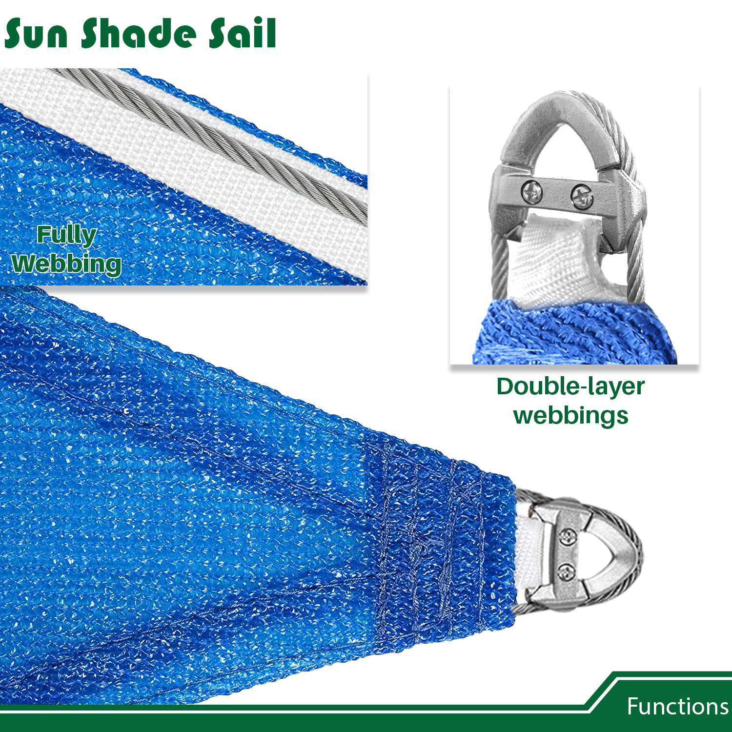 20'x20'x20' Sonnenschutz Segel mit Kabel UV Block Hinterhof Garten Pool Abdeckung Outdoor - Bild 13 von 50