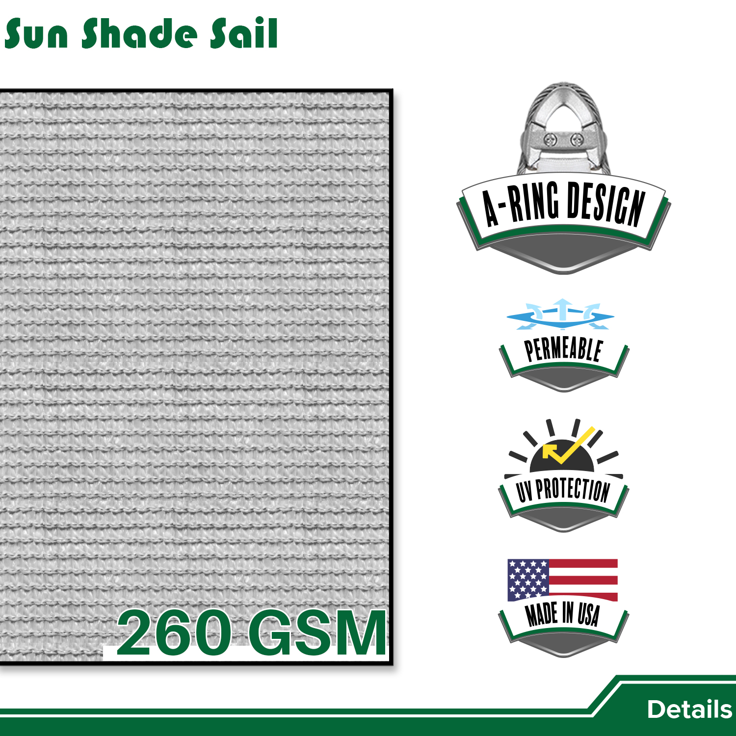 20'x20'x20' Sonnenschutz Segel mit Kabel UV Block Hinterhof Garten Pool Abdeckung Outdoor - Bild 32 von 50