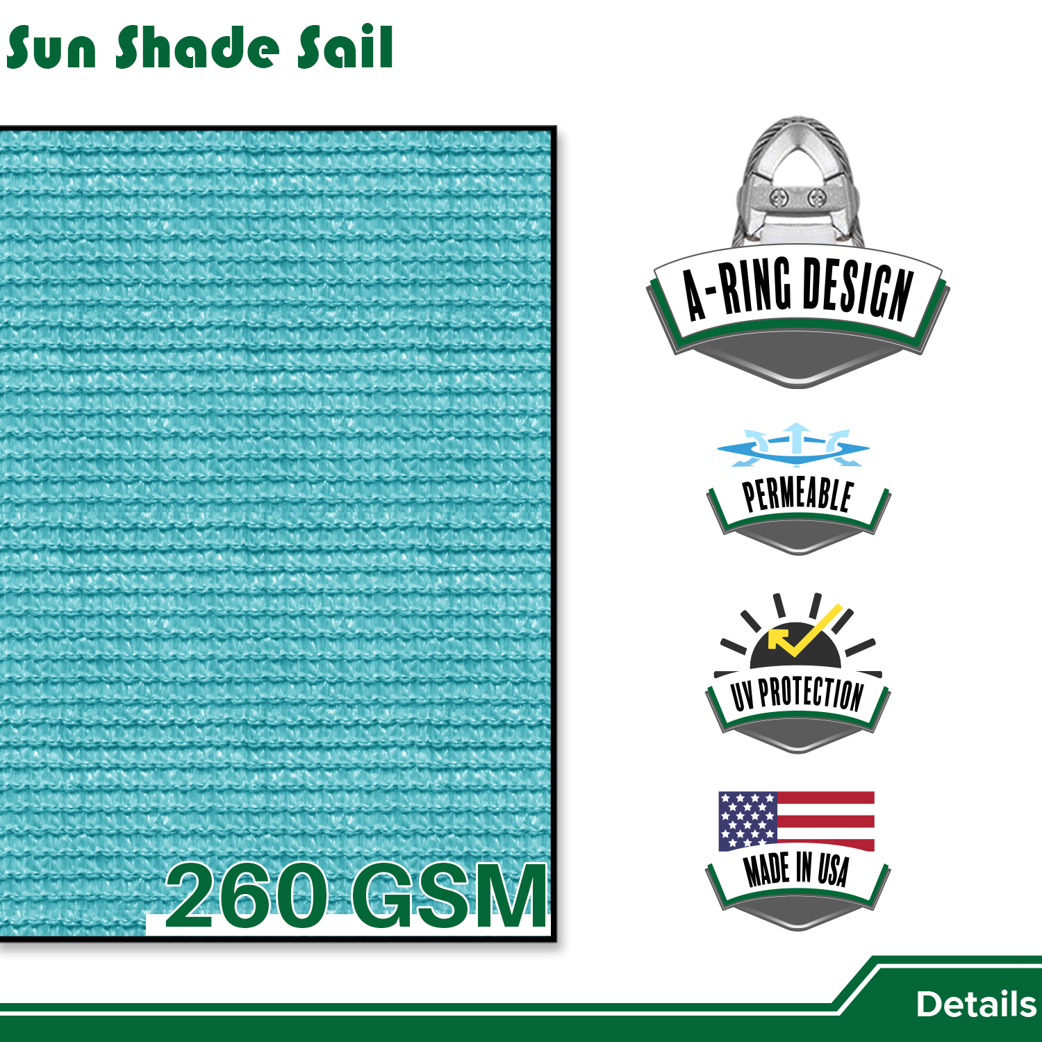 20'x20'x20' Sonnenschutz Segel mit Kabel UV Block Hinterhof Garten Pool Abdeckung Outdoor - Bild 18 von 50