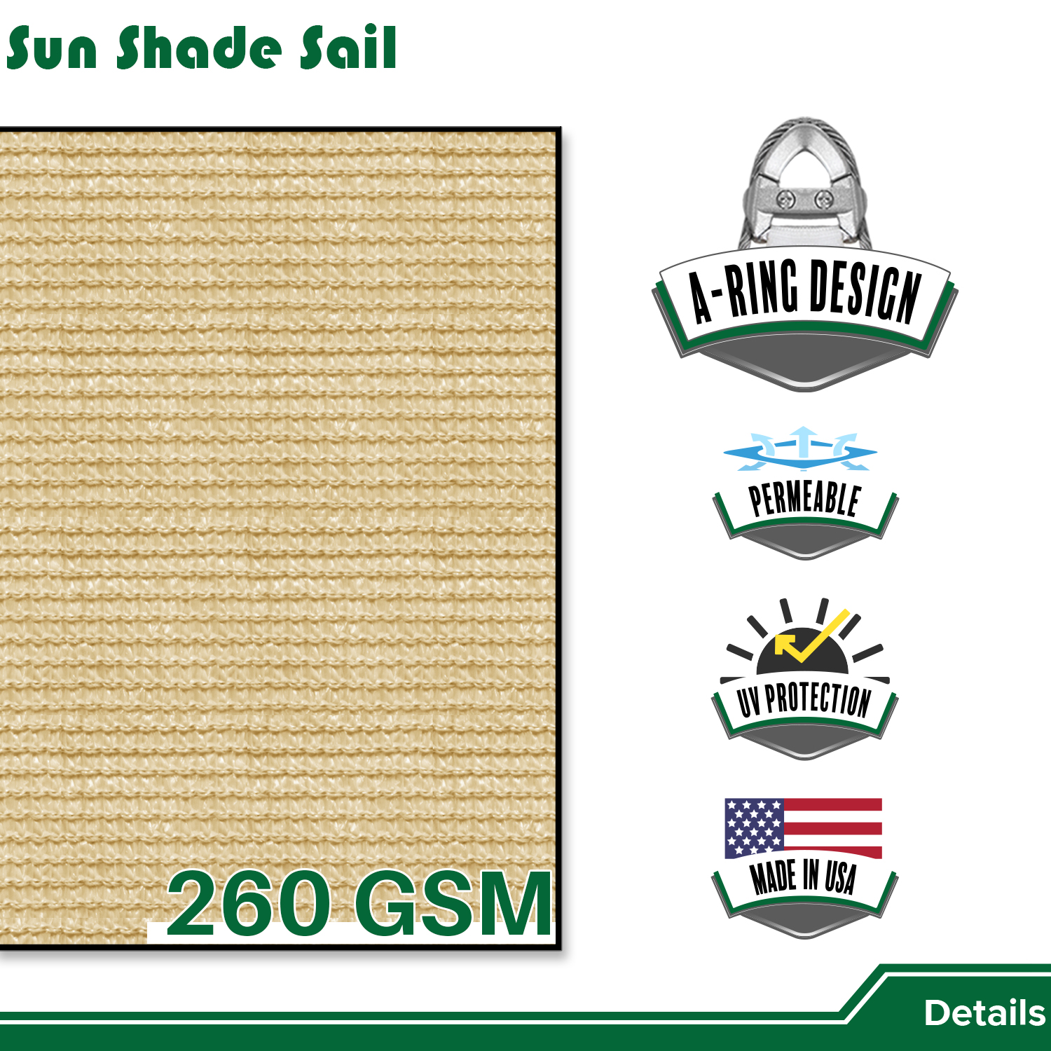 20'x20'x20' Sonnenschutz Segel mit Kabel UV Block Hinterhof Garten Pool Abdeckung Outdoor - Bild 39 von 50
