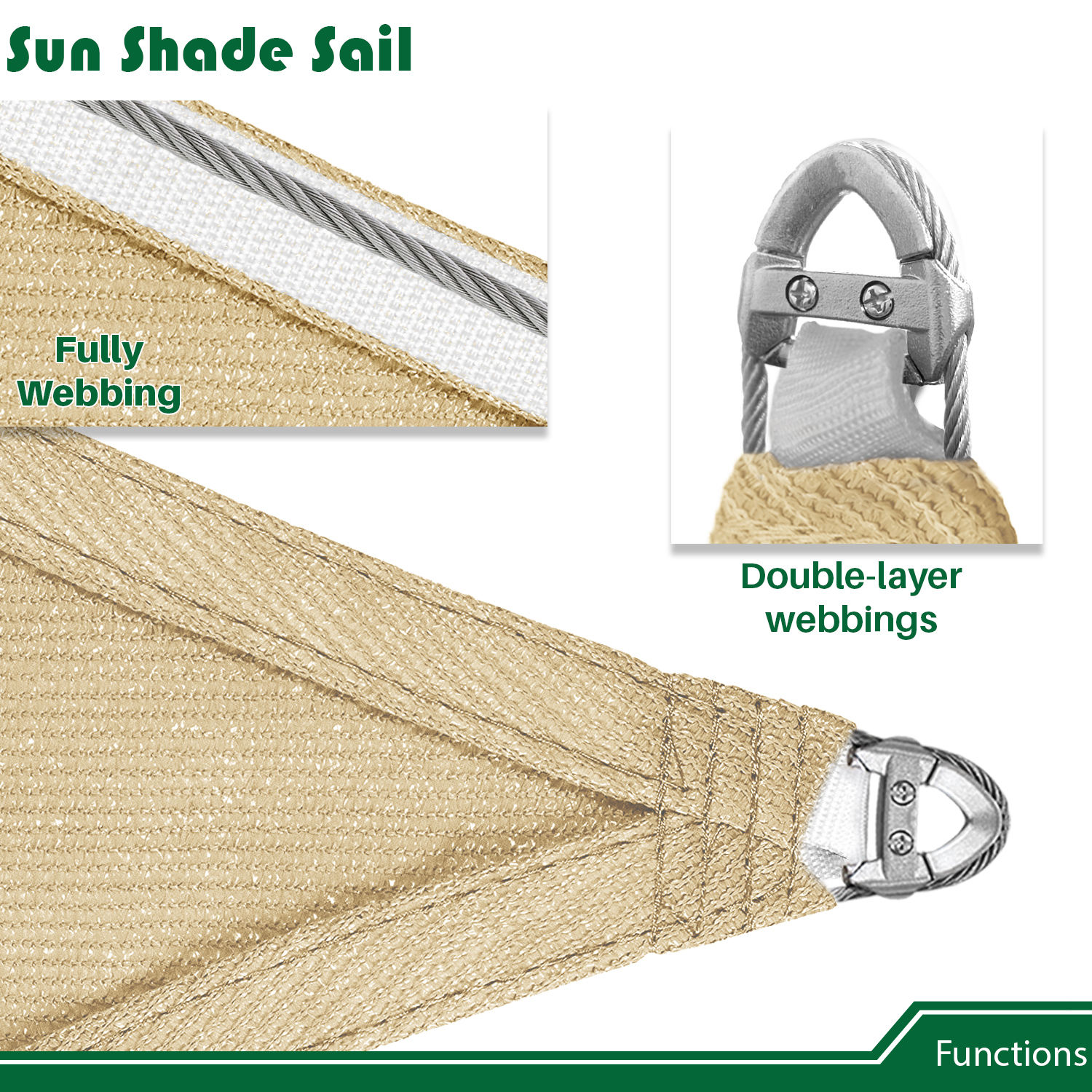 20'x20'x20' Sonnenschutz Segel mit Kabel UV Block Hinterhof Garten Pool Abdeckung Outdoor - Bild 41 von 50